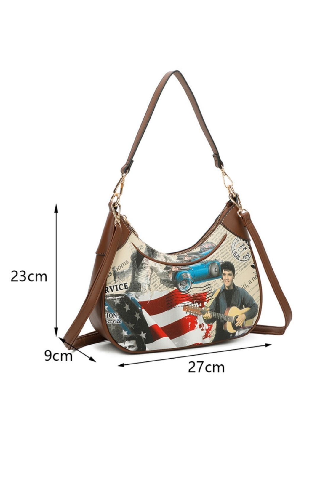 Fontanella Fashion Lunar Elvis Newspaper Printed Top Handle PU Leather Shoulder Bag