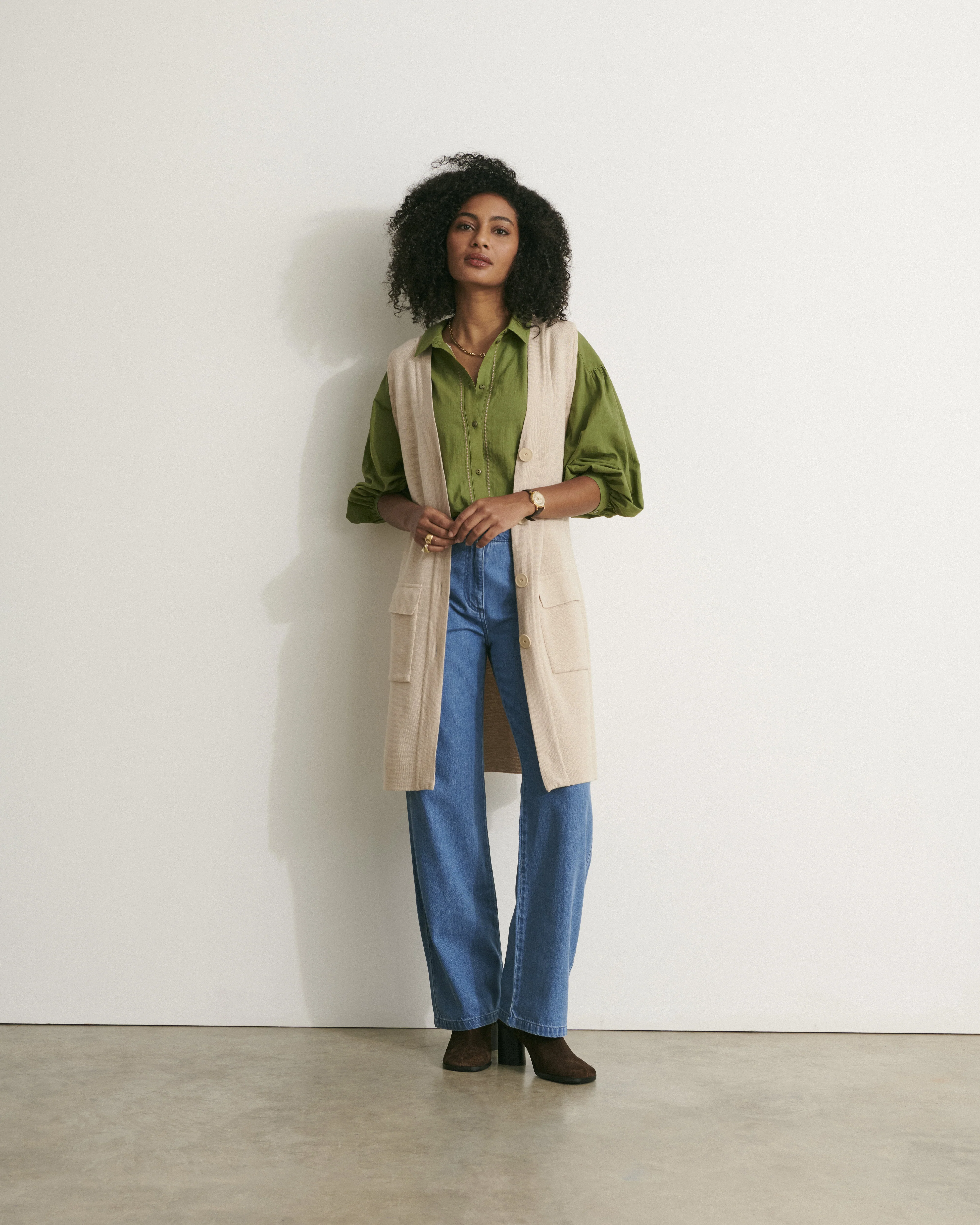 Veste longue en maille milano sans manches en laine mérinos GABAIN/11007/784