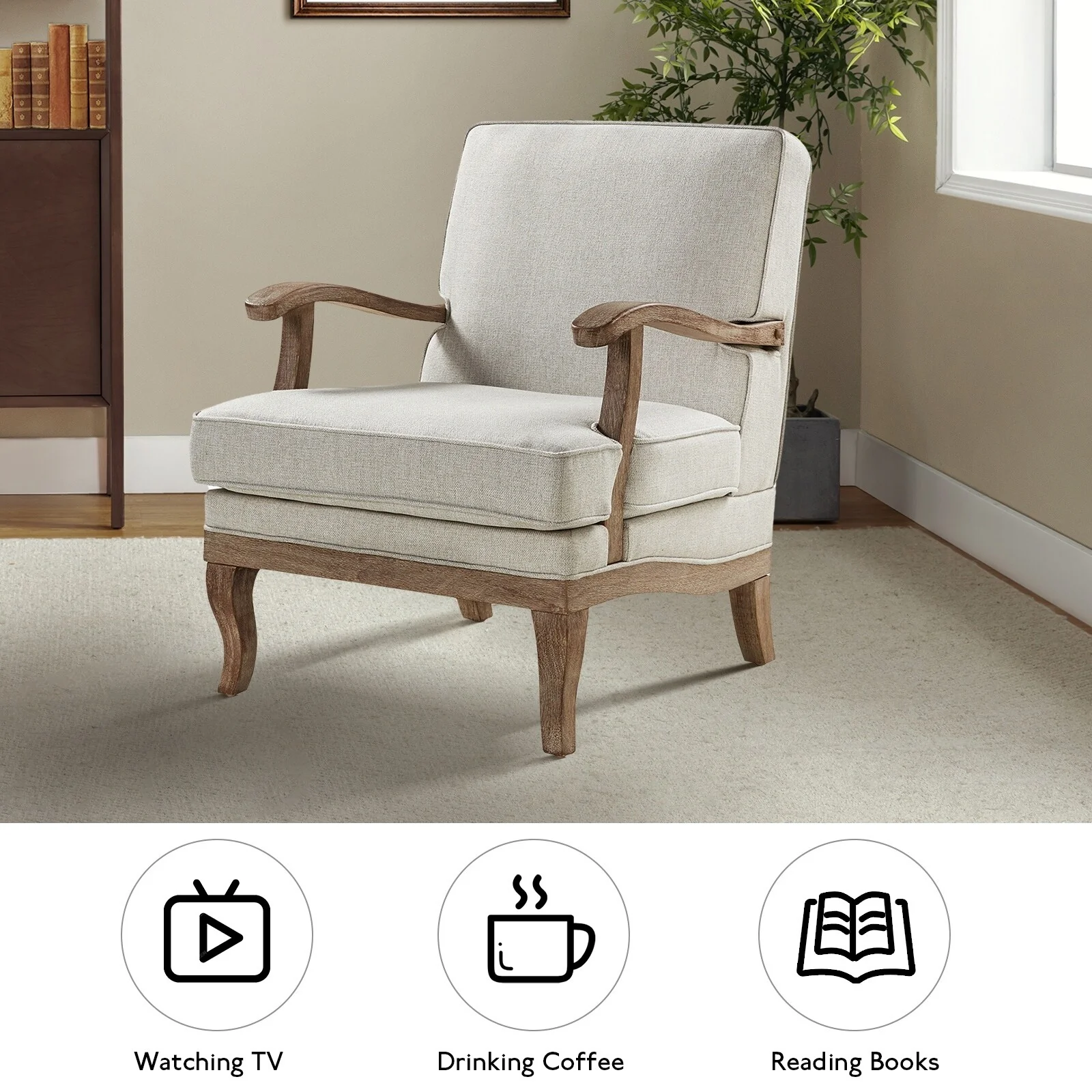 Rinaldo Farmhouse Polyester Armchair with Comfortable Backrest and Cushion Set of 2 by HULALA HOME