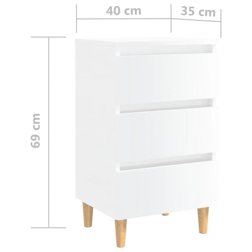 NNEVL Bed Cabinets & Wood Legs 2 pcs High Gloss White 40x35x69cm