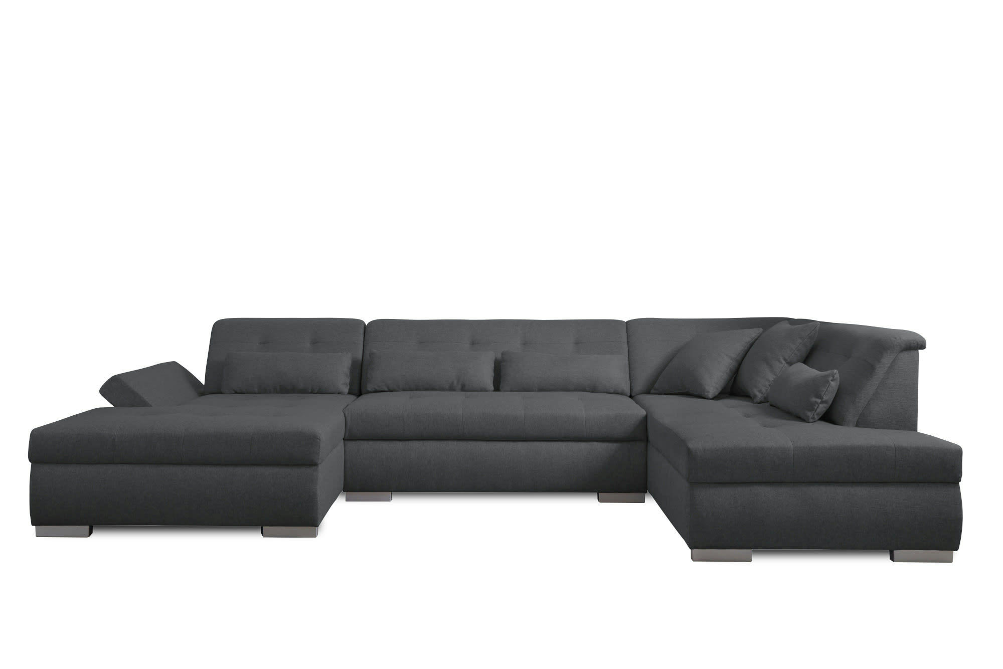 VERMONT - Canapé panoramique 7 places angle droit en tissu gris foncé