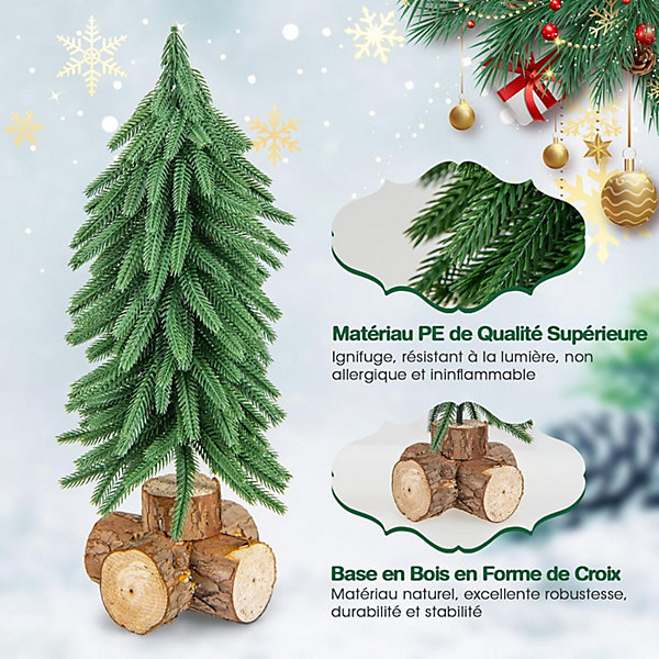 Mini Sapin de Noël 40 cm Sapin de Noël Artificiel avec 200 Branches en PE et Base en Bois Massif Sapin de Noël pour Noël