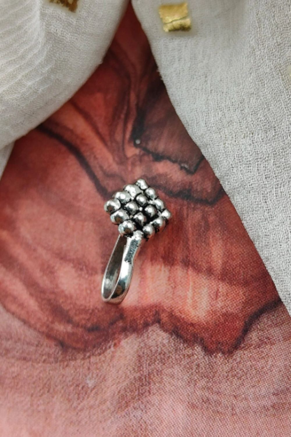 The Colourful Aura Antique Square Dots Oxidised Tribal Gypsy Non Pierced Clip On Nose Pin