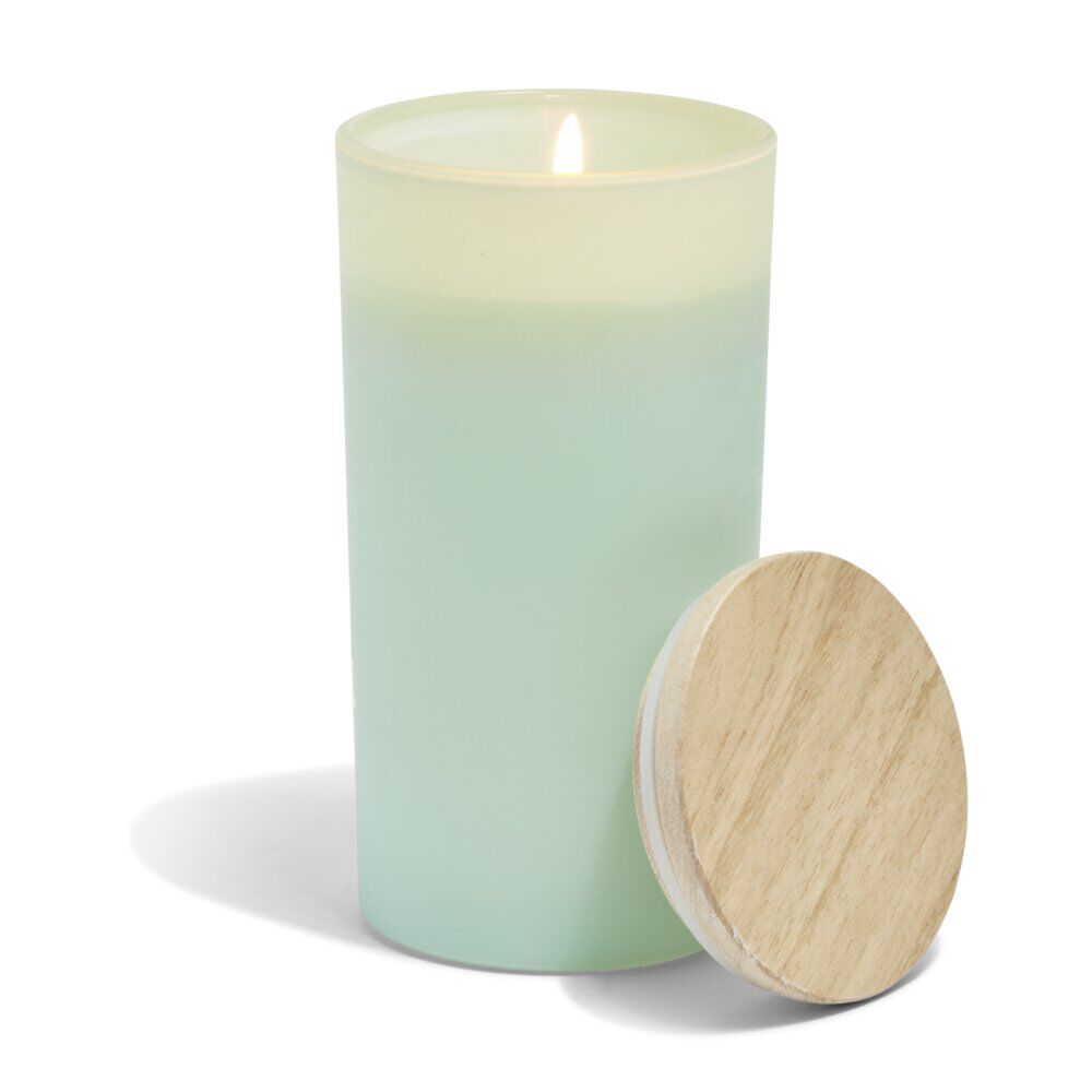 Bougie citronnelle couvercle bois verre vert Ø8xH15cm