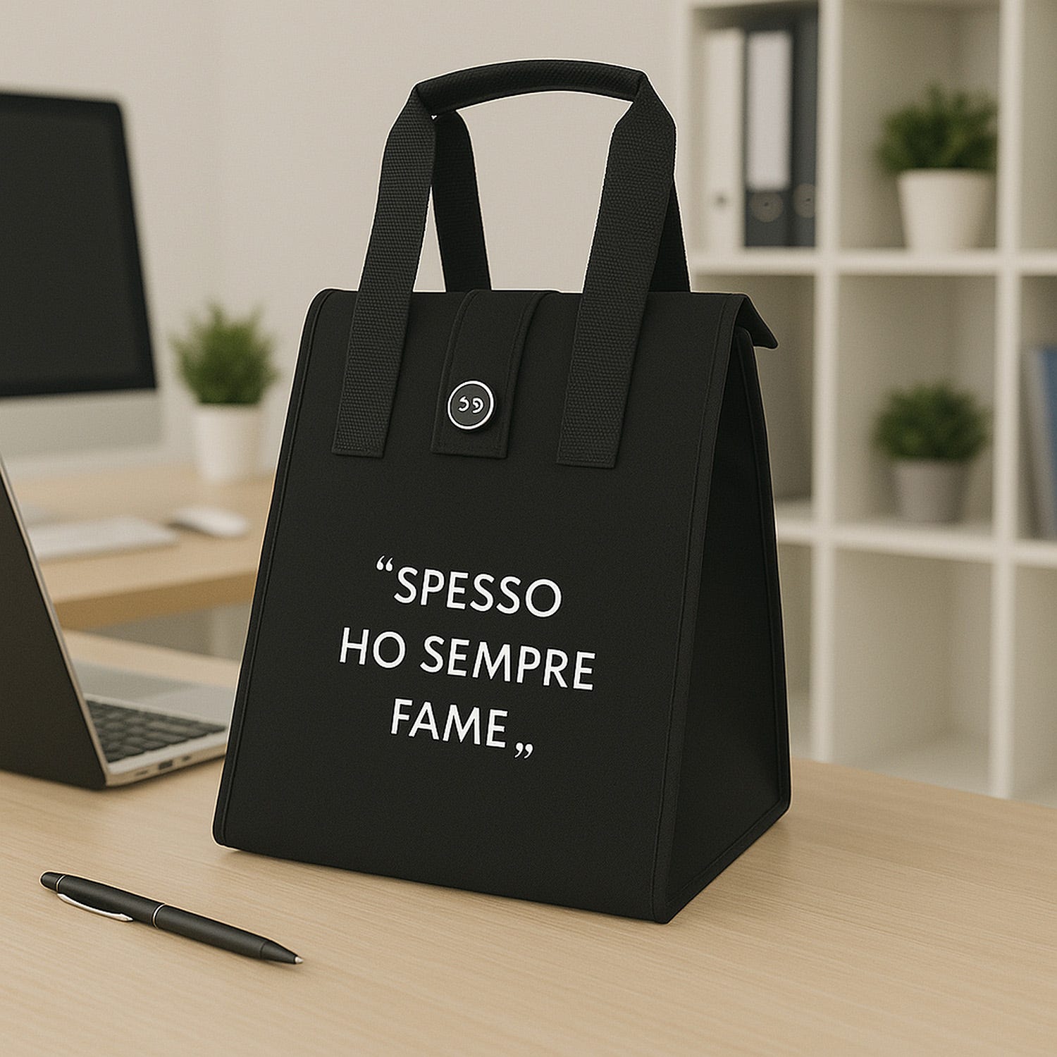 Borsa porta pranzo termica 12 L nero con scritta