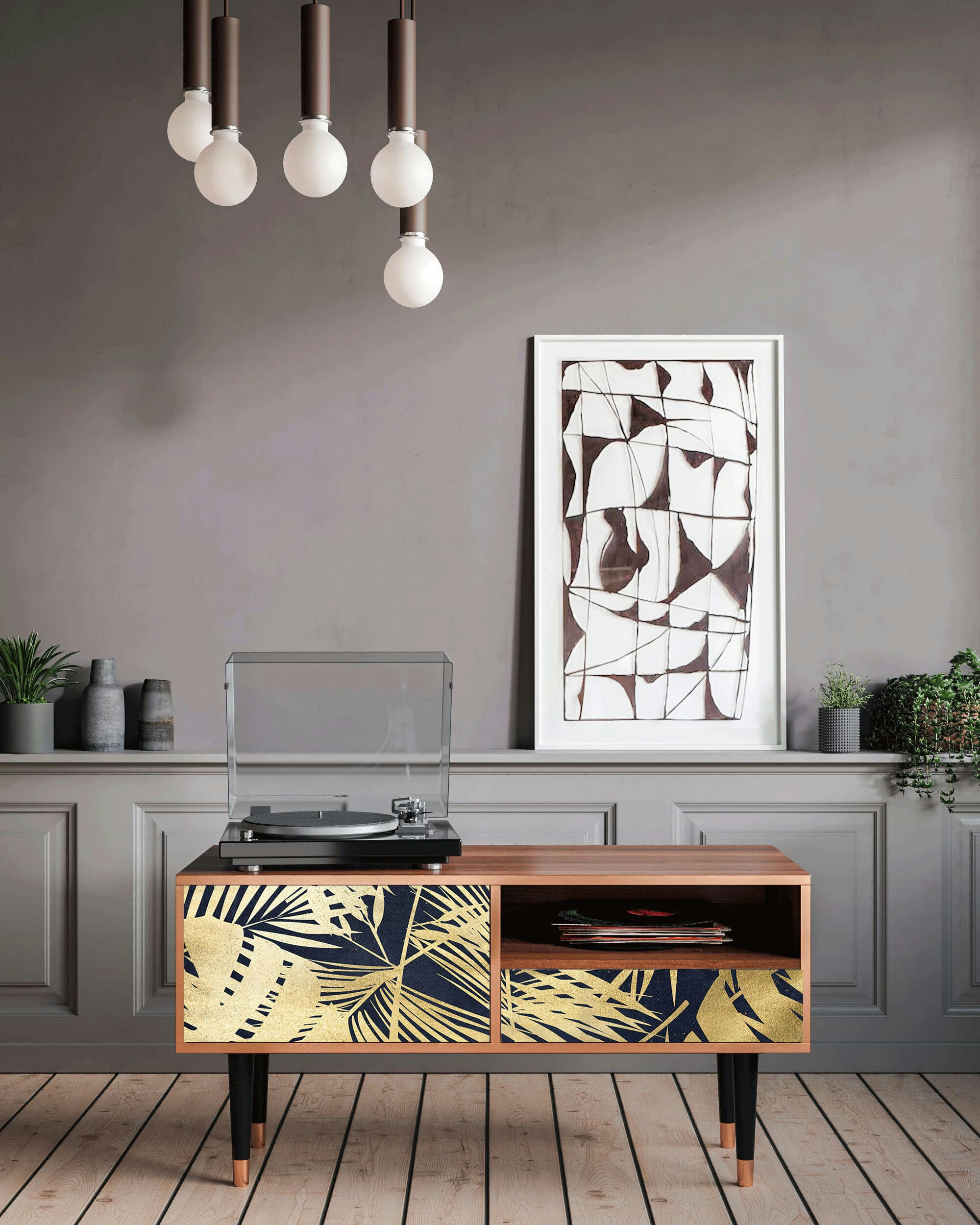 JUNGLE VIBES - Meuble TV  bleu et jaune 1 tiroir et 1 porte L 115 cm