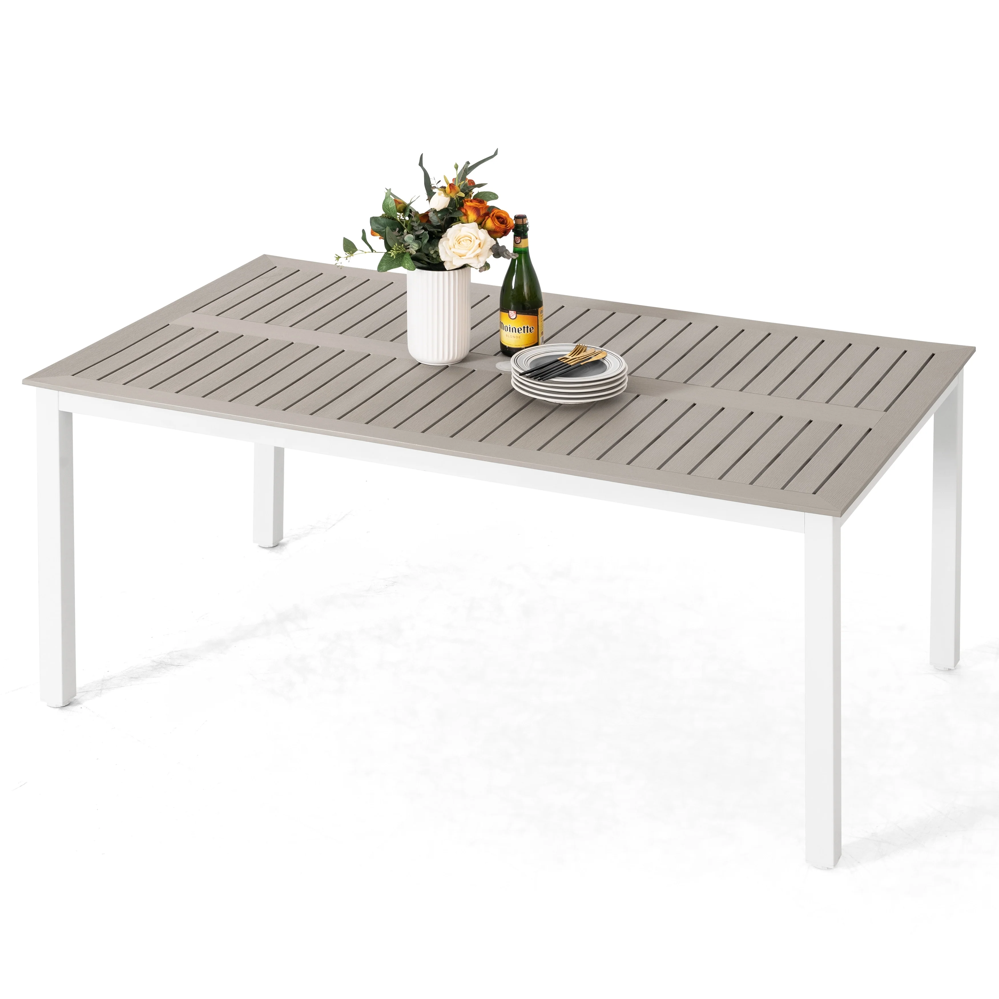 Patio Dining Table Weather-Resistant Outdoor Table with Umbrella Hole