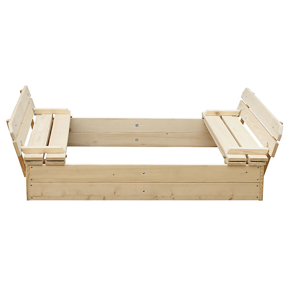 Bac à sable en bois avec couvercle et banc rabattables - 118 x 122 x H20 cm - M051-1 - Timbela