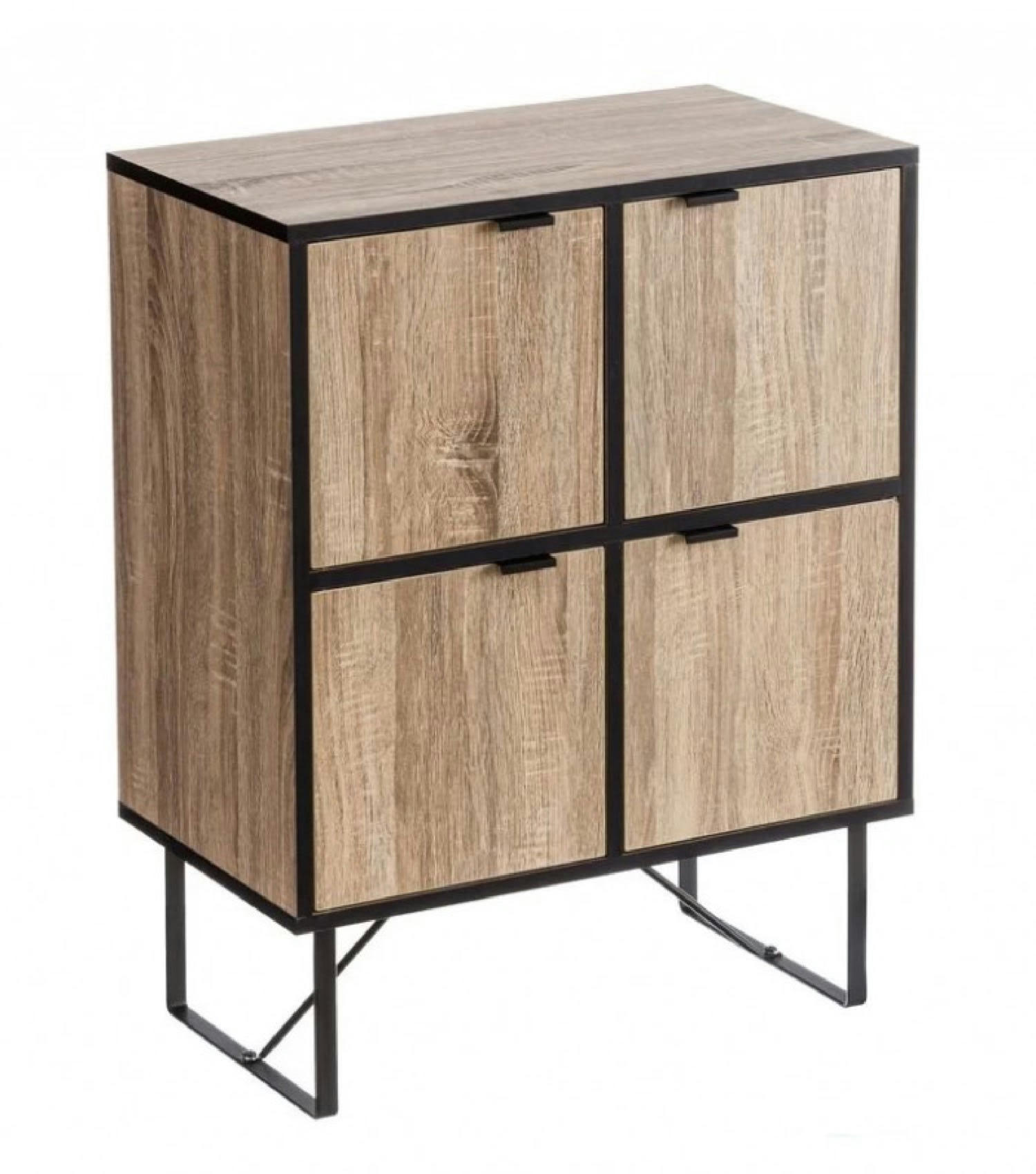 - Commode 4 placards en bois et métal noir 60x35x78cm
