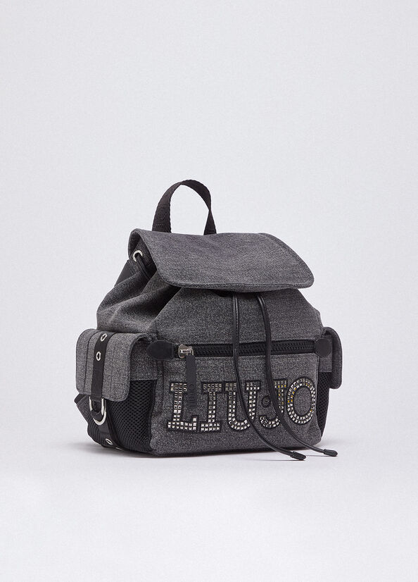Zaino in denim con logo