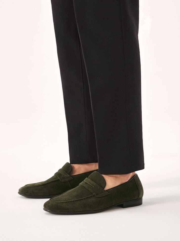 Suede loafers in khaki color