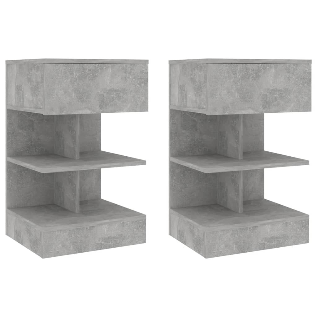 2x Szafka Nocna Stolik Komoda Szara Do Sypialni Pokoju Salonu 40x35x65 cm