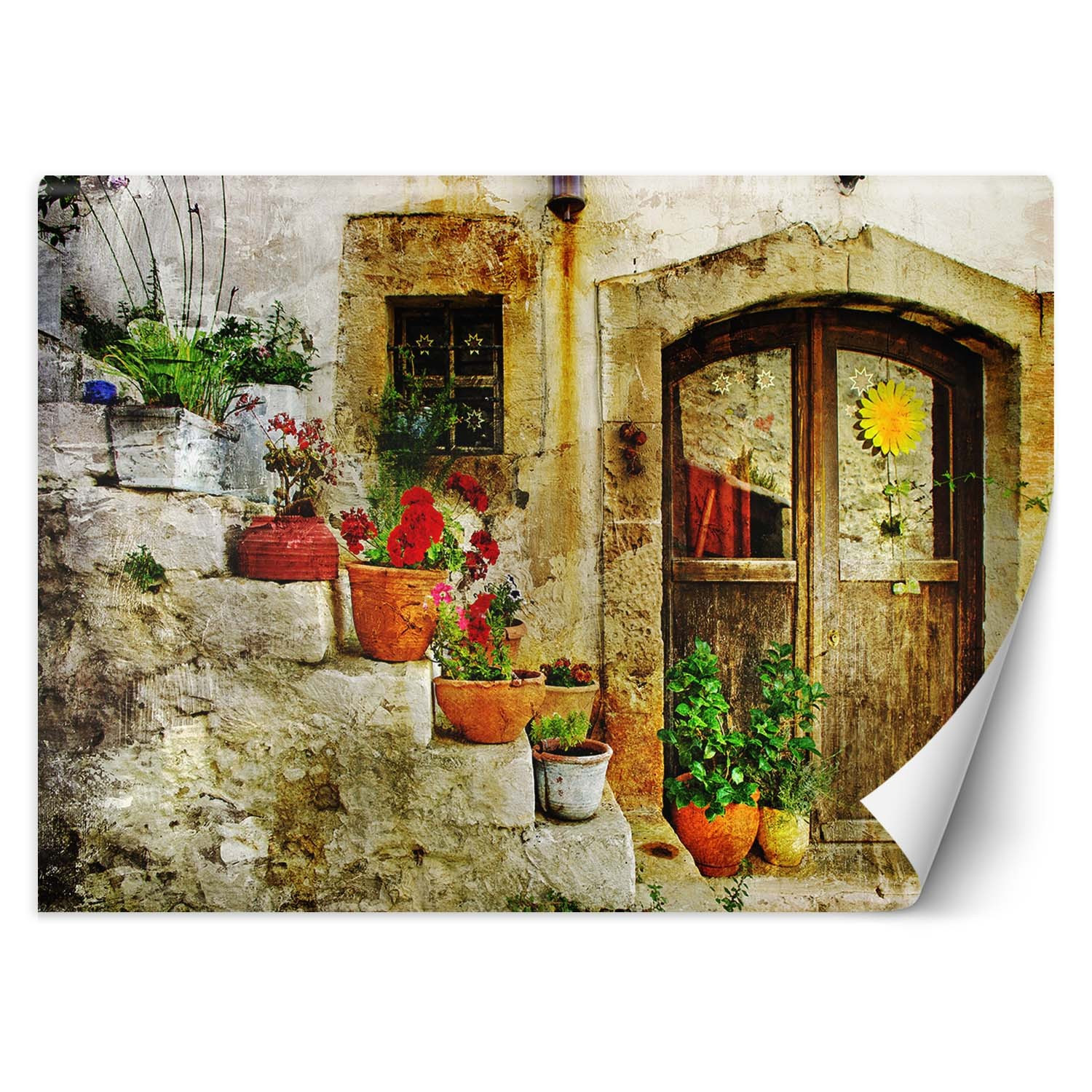 Feeby Fototapeta, Kwiaty na schodach Toskania 150x105