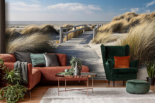 Papier Peint Panoramique Intissé Plage Mer Beige - 400x280 cm - Papier Peint Chambre et salon
