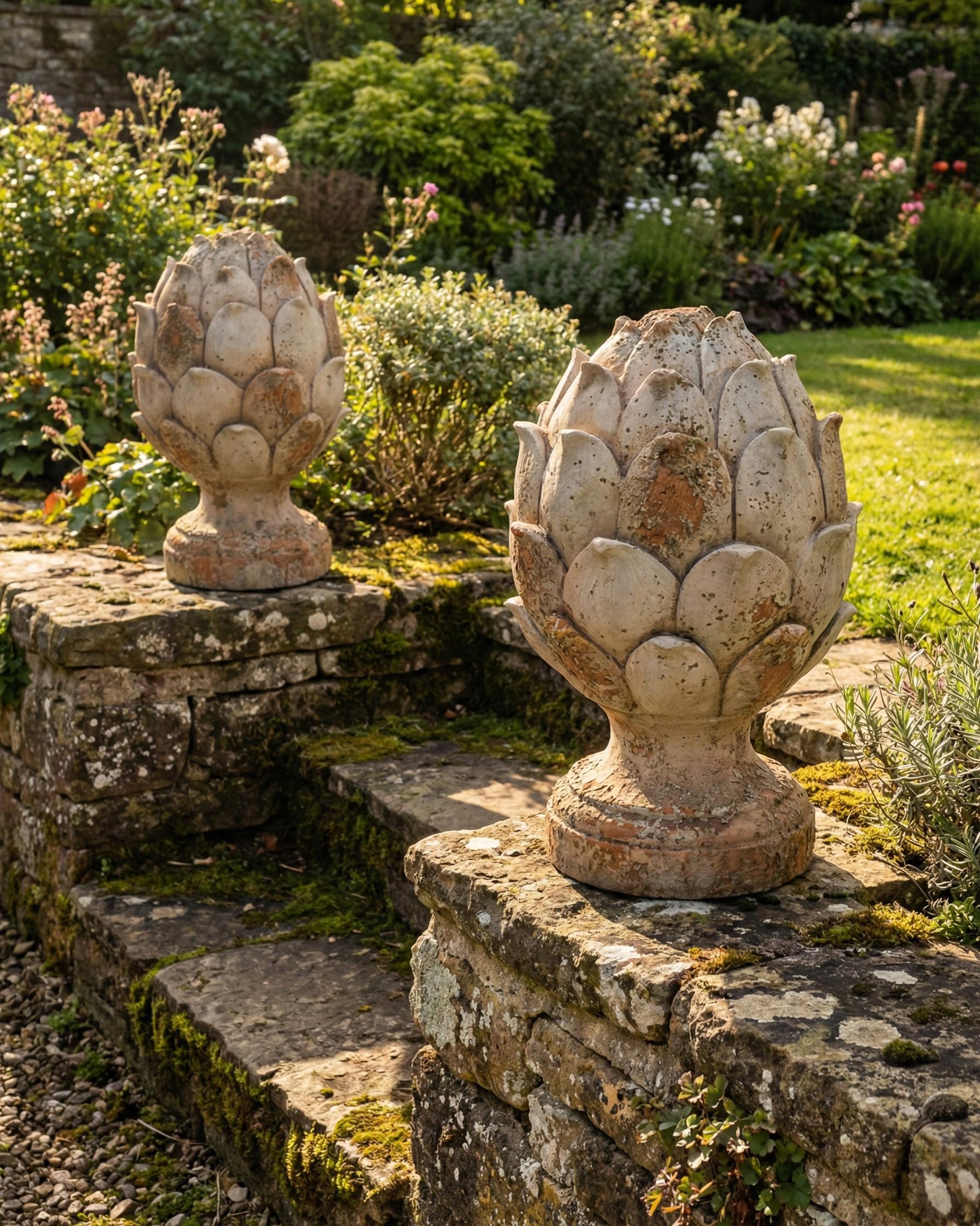 Set of 2 Garden Statues CORRINALDO Pinecone Beige