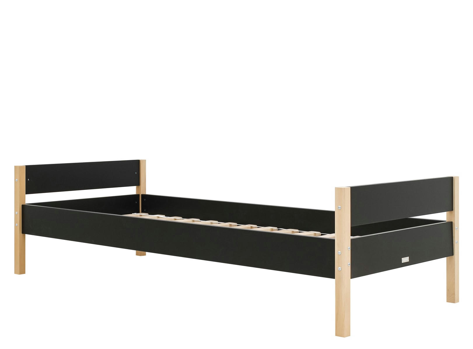 LUCAS - Lit 90x200 en MDF et hêtre noir mat