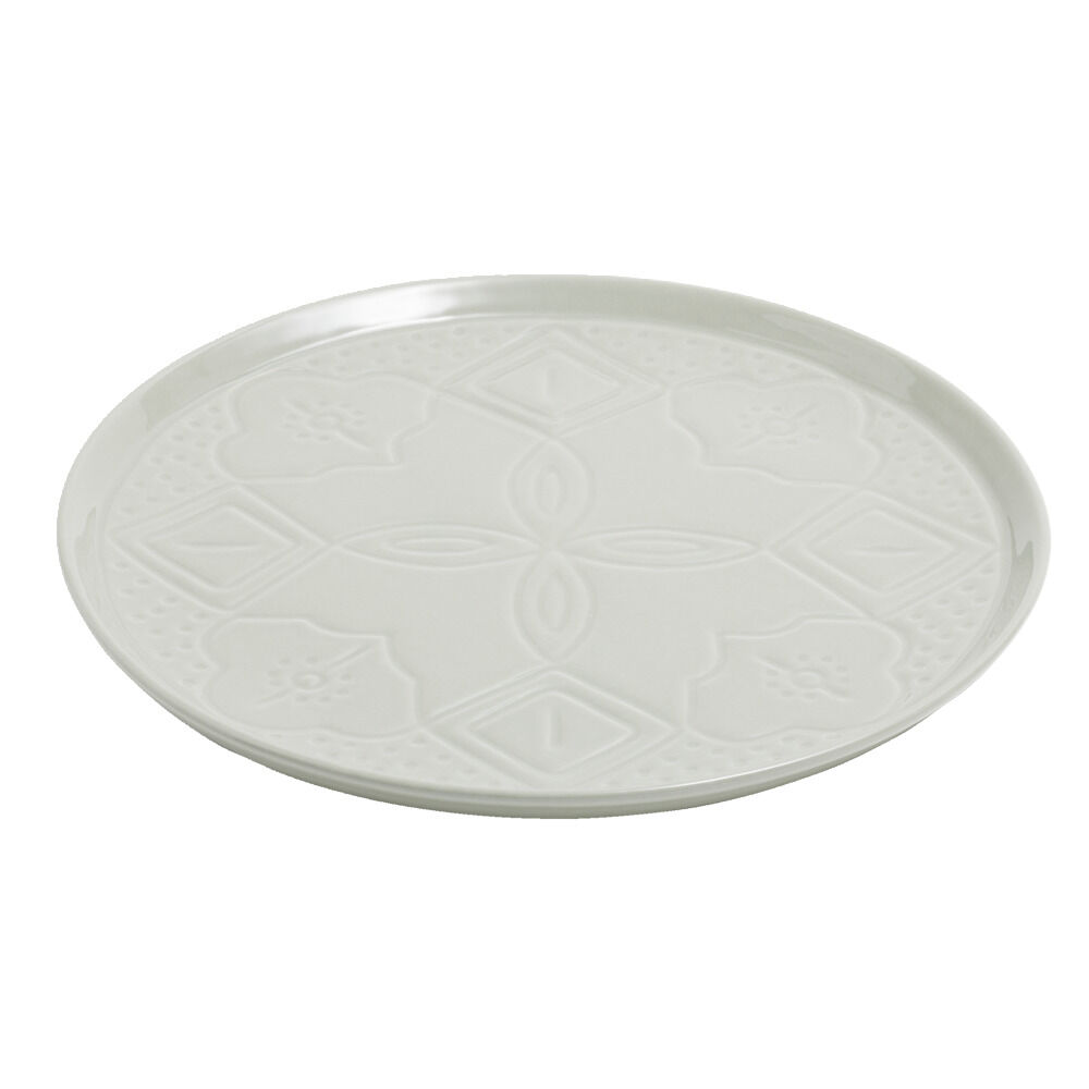 Assiette plate faïence unie verte avec motif relief Ø27xH2cm
