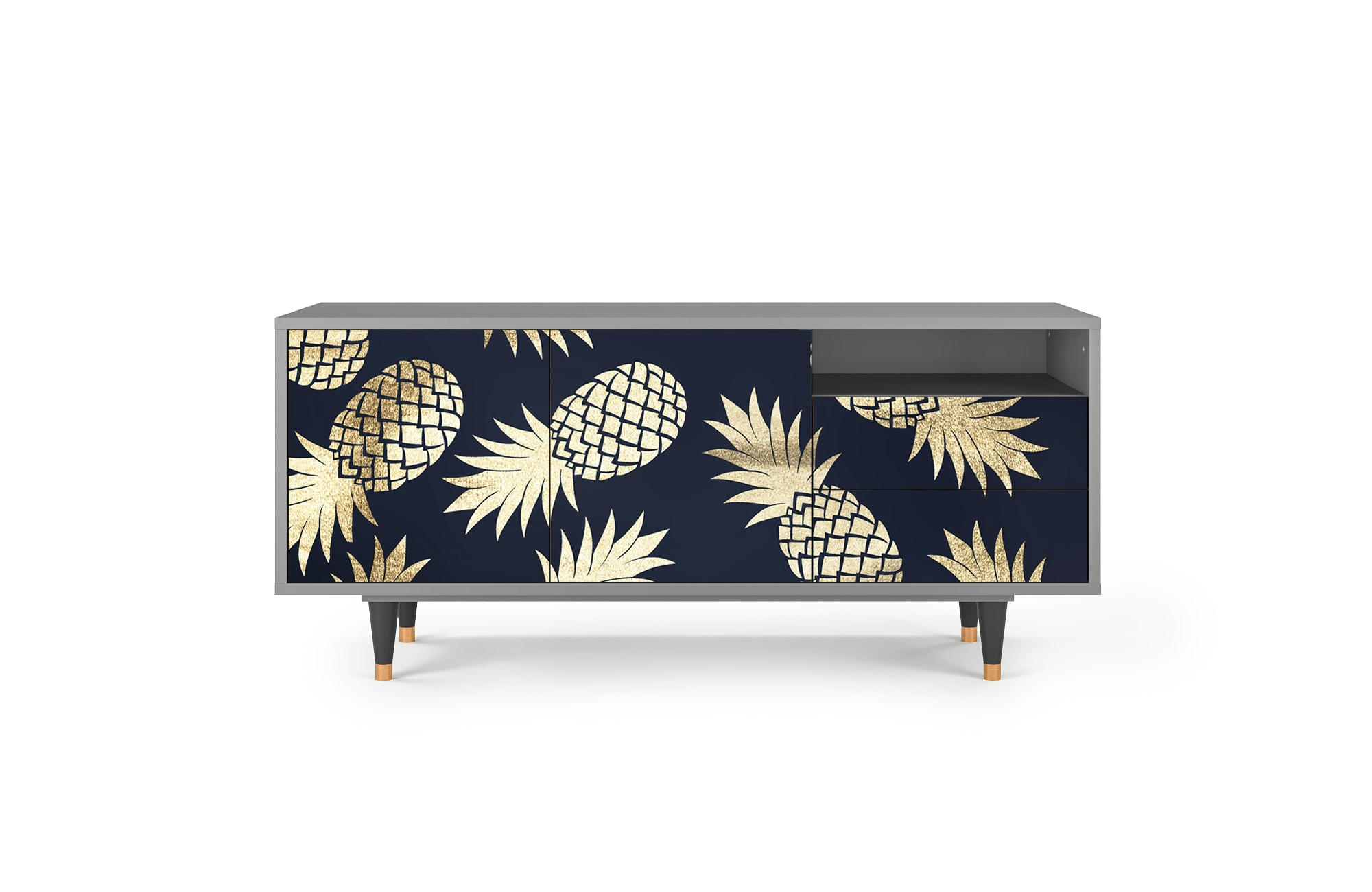 SUNNY PINEAPLE - Meuble TV  bleu et jaune 2 tiroirs et 2 portes L 125 cm