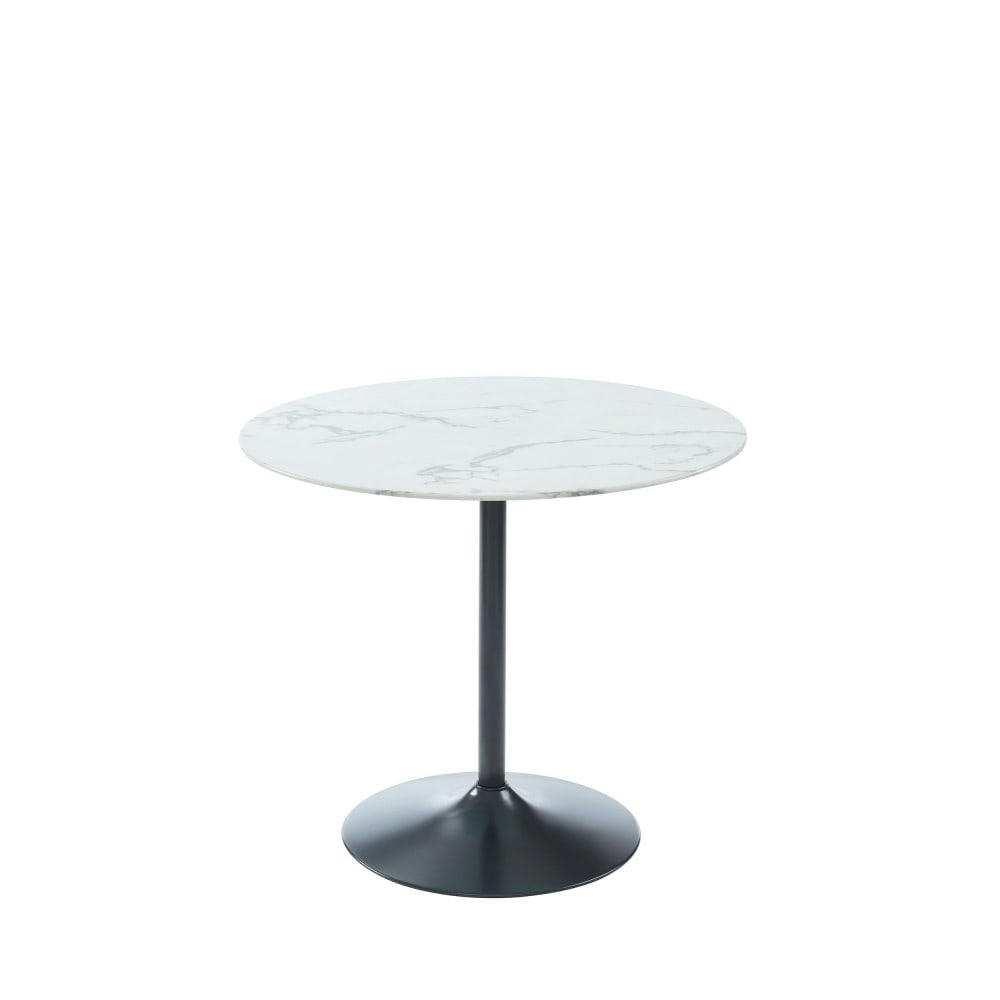 KUTKY - Table de bistrot ronde verre et métal noir blanc