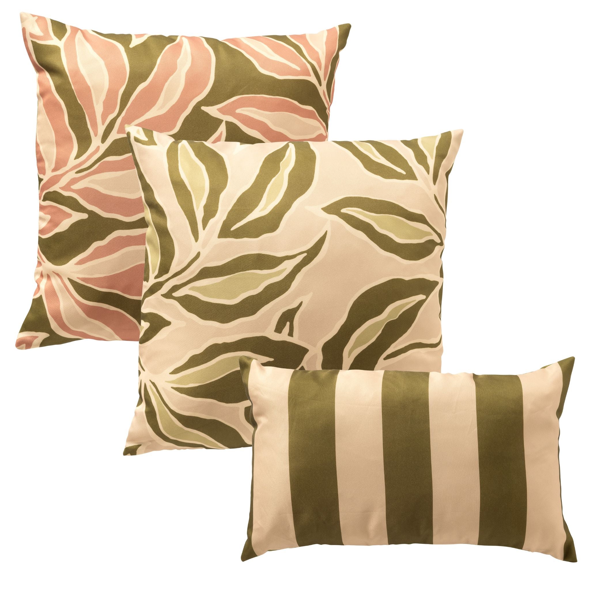 KUSSENSET - 3-delig - Elara Striped - 45x45 cm, 30x50 cm - inclusief binnenkussens - roze, groen, beige
