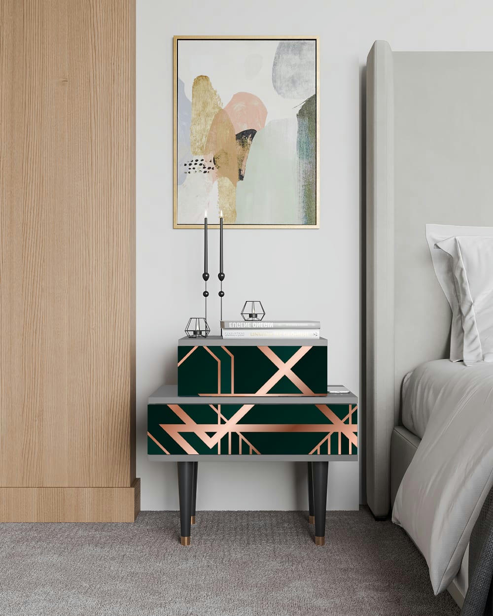 EMERALD GATSBY - Table de chevet vert 2 tiroirs L 58 cm