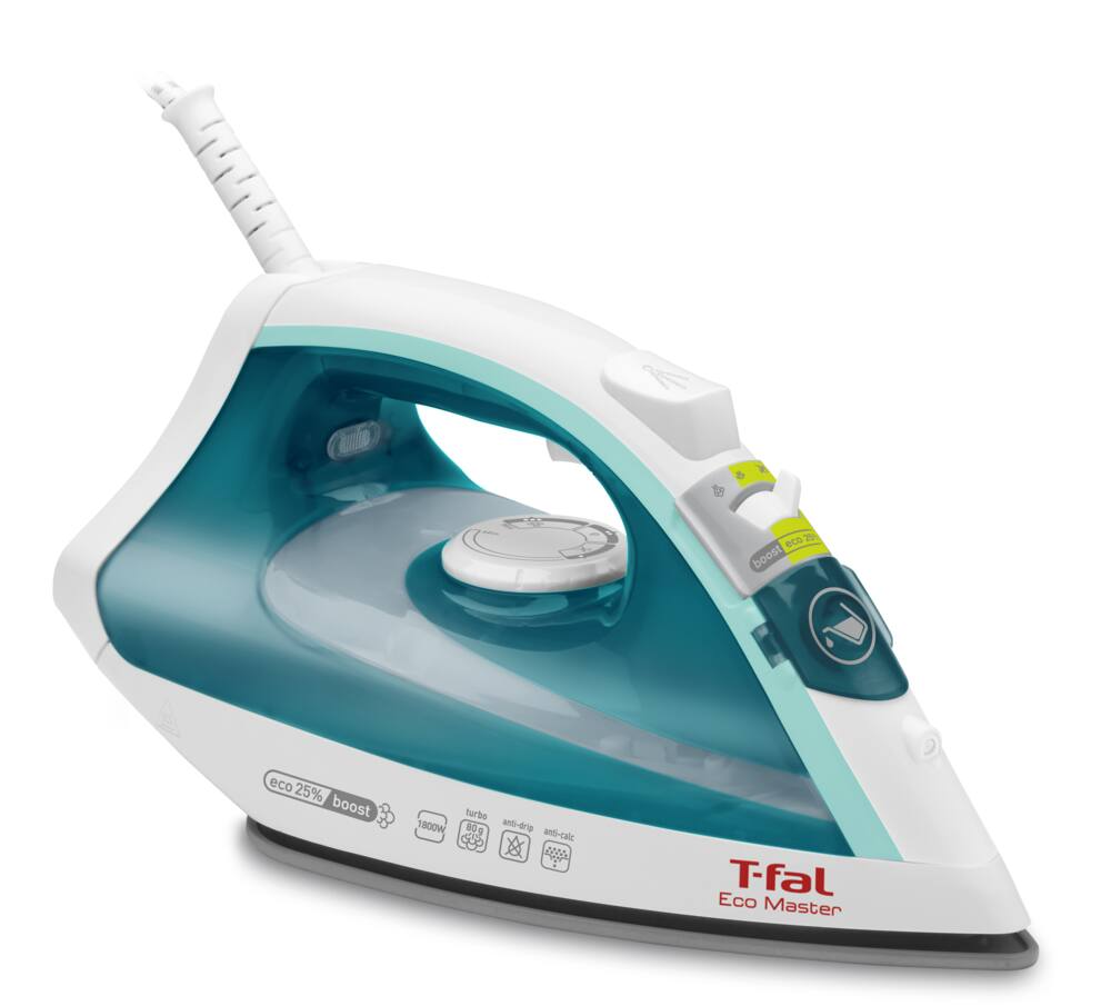 T-fal 1400W Compact Steam Iron with Ceramic Soleplate, White/Green