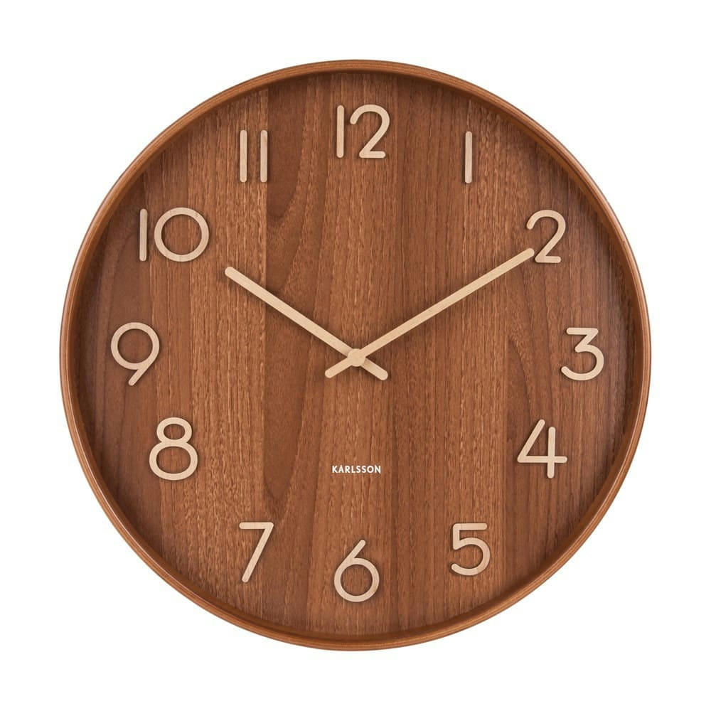 PURE - Horloge murale ronde en bois D40cm bois foncé