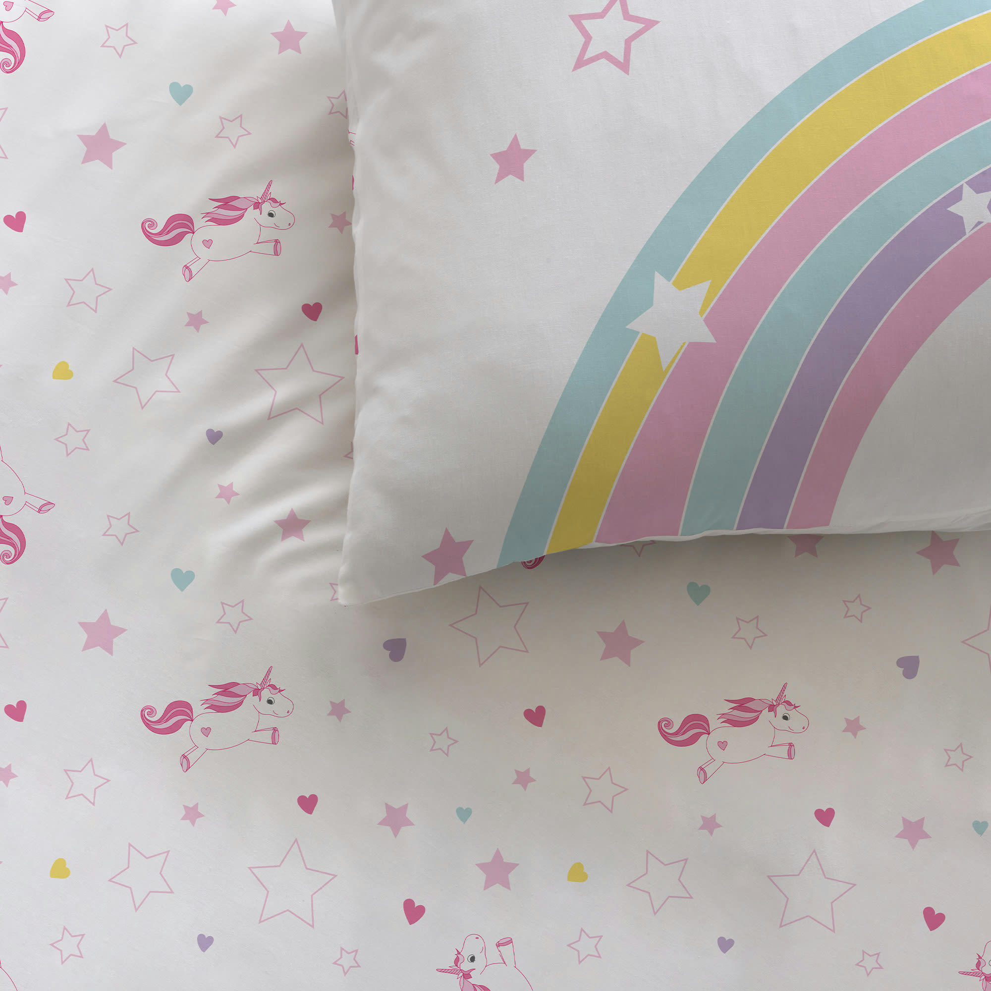 LICORNE - Parure de lit imprimée en coton Rose 140x200+63x63cm