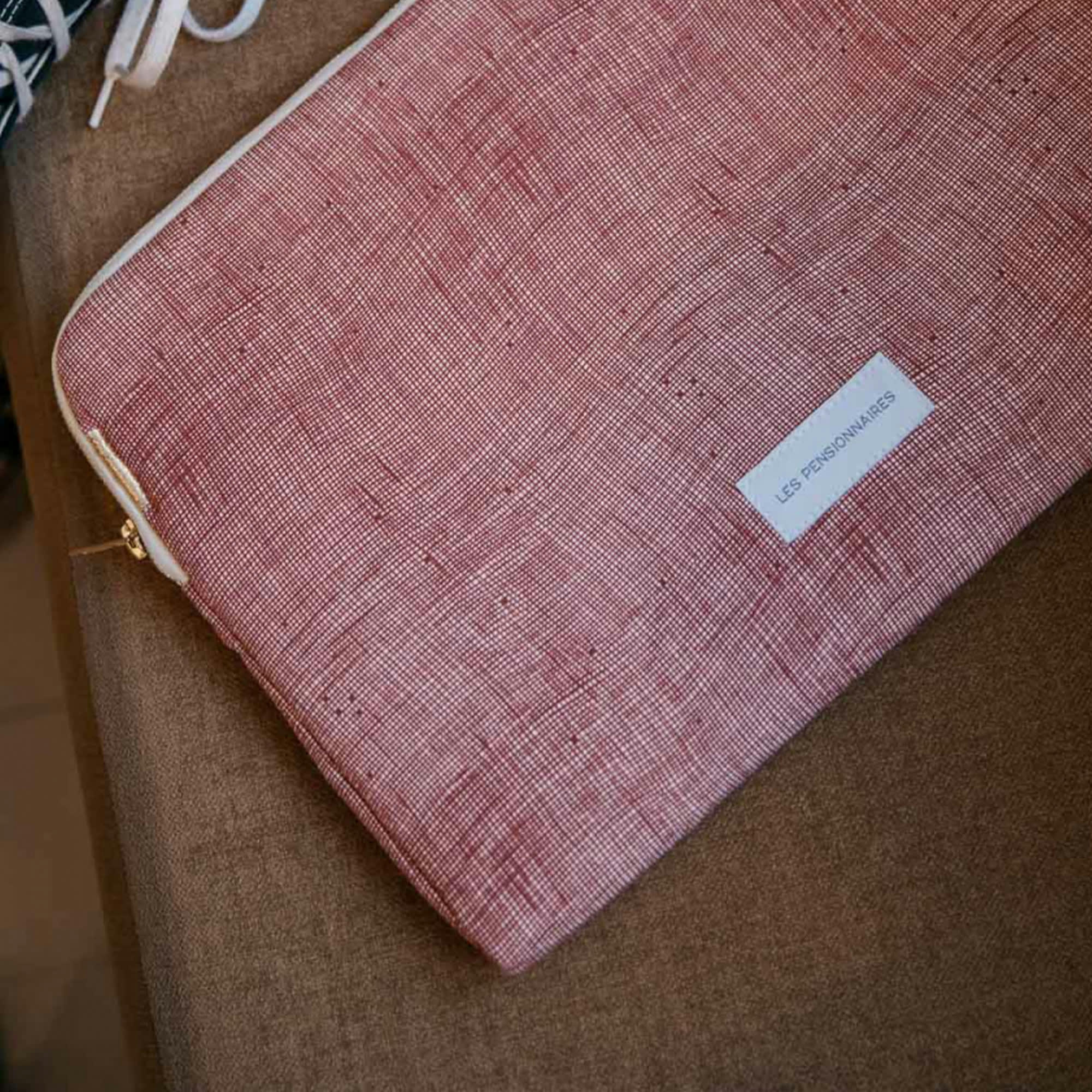 - Housse d'ordinateur en toile de coton bio rouille quadrillé 13 pouces
