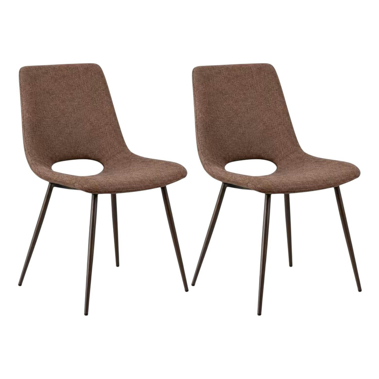 Chaise tissu marron à dossier ouvert (lot de 2) LORA