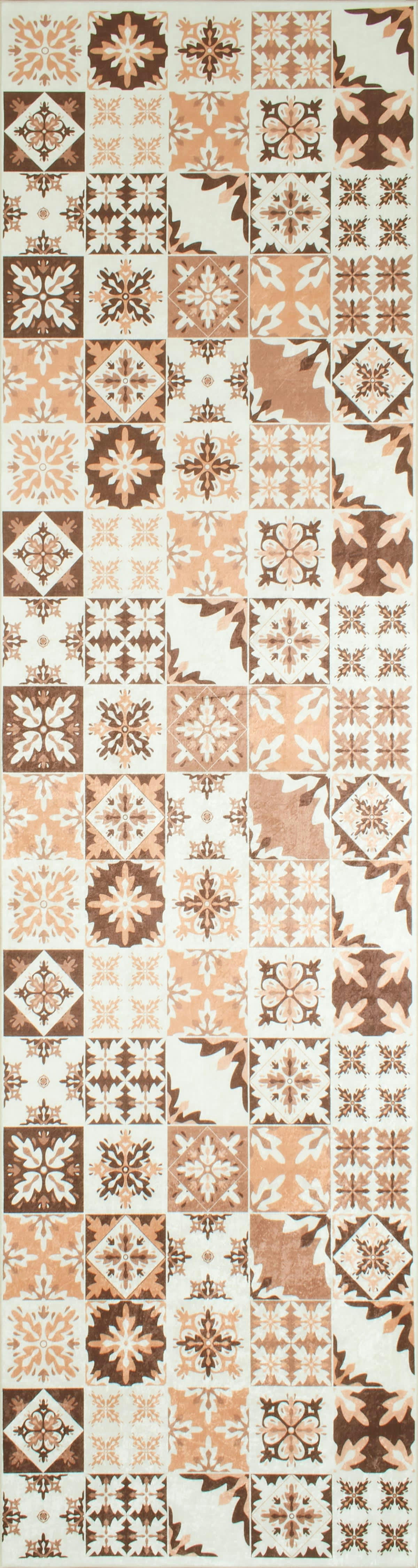 AZULEJO - Tapis de cuisine carreaux de ciment orange 80x300