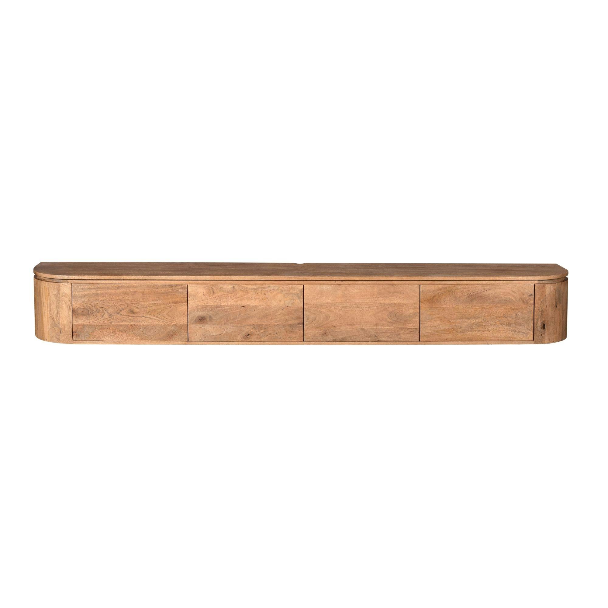 Long meuble TV suspendu en bois, bords arrondis 240 cm AREZZO
