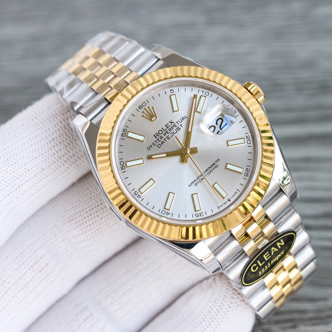 Rolex Datejust 41 Yellow Rolesor Fluted Bezel White Dial Jubilee Watch -13