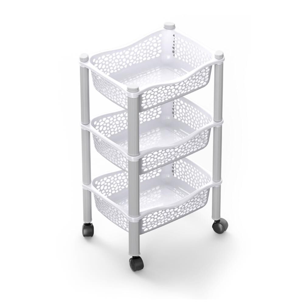 Carrinho de cozinha com 3 cestos branco
