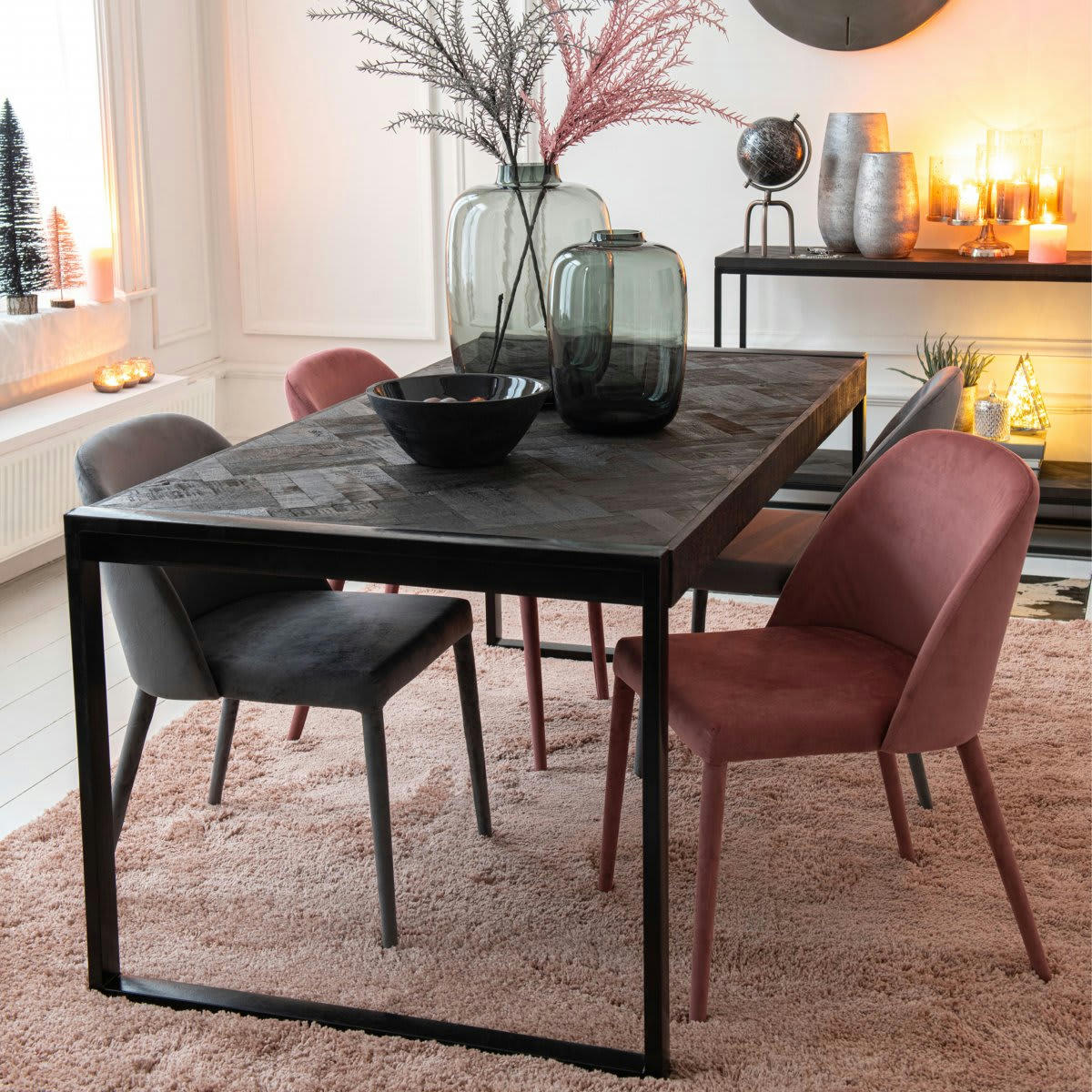 VARSOVIE - Chaise salle à manger en velours rose