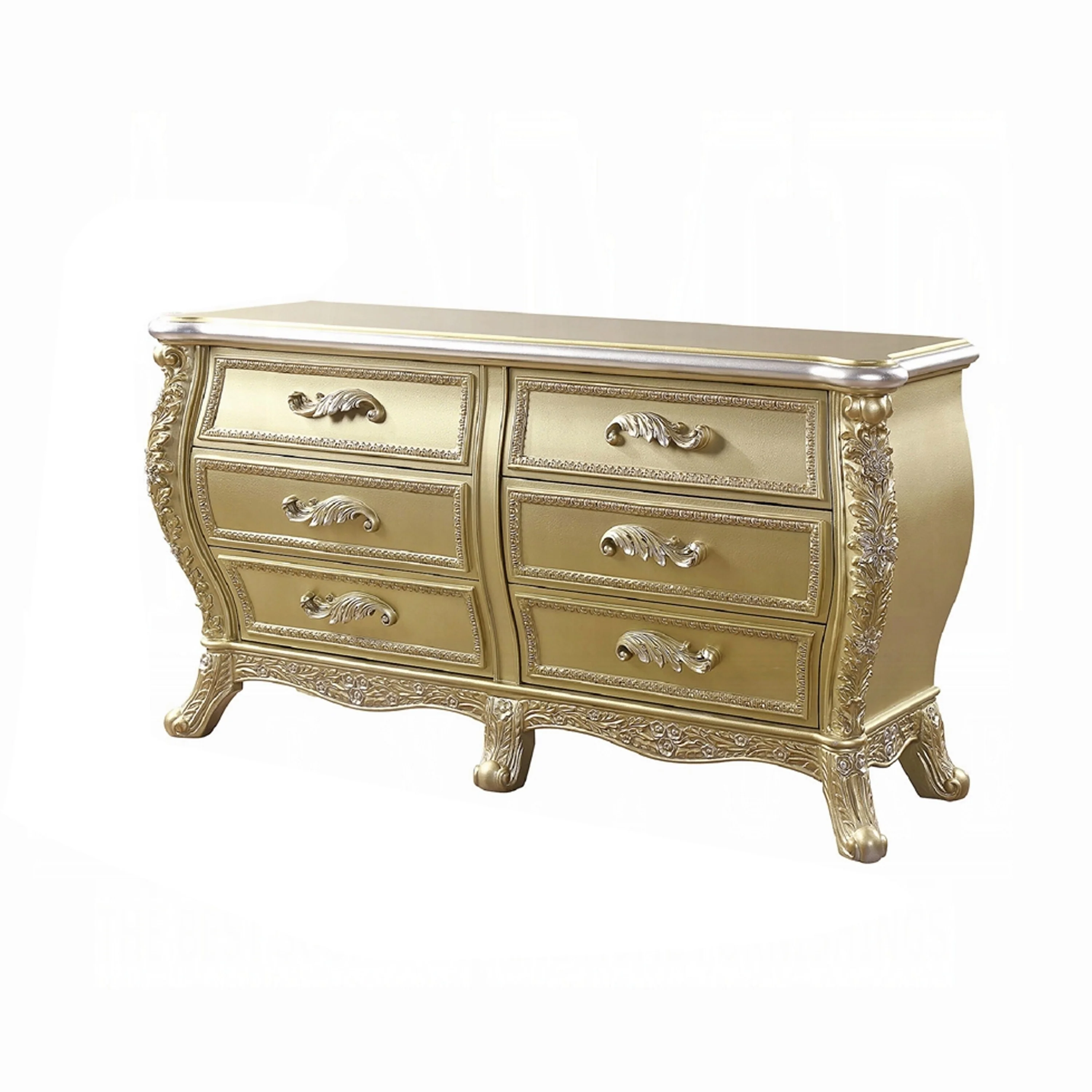 Otis Sideboard Buffet Console, Gold Floral Carved, 74 Inch, 6 Drawers