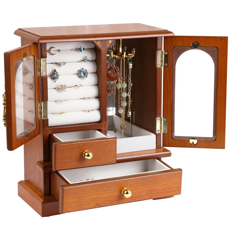 Wooden Jewelry Box for Women - 6.89D x 11.02W x 12.99H