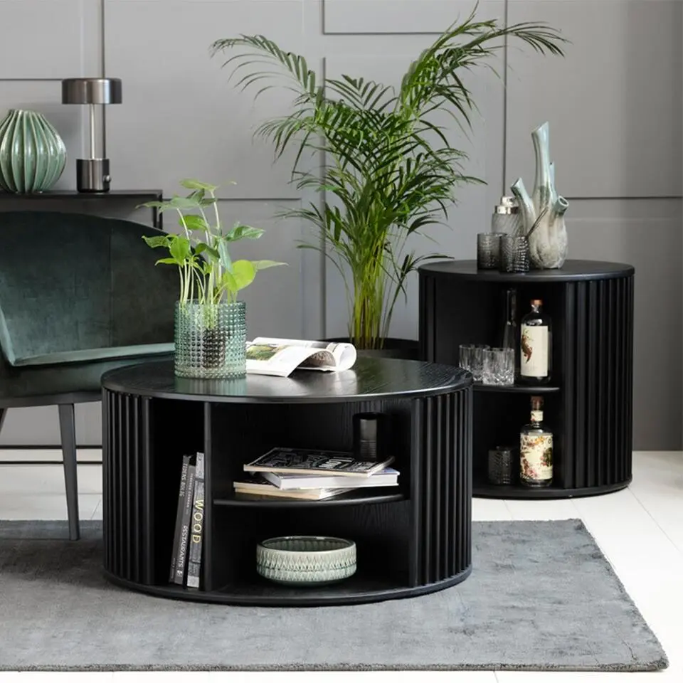 Olivine Redmer Ronde Houten Bijzettafel &Oslash; 60 cm - Zwart