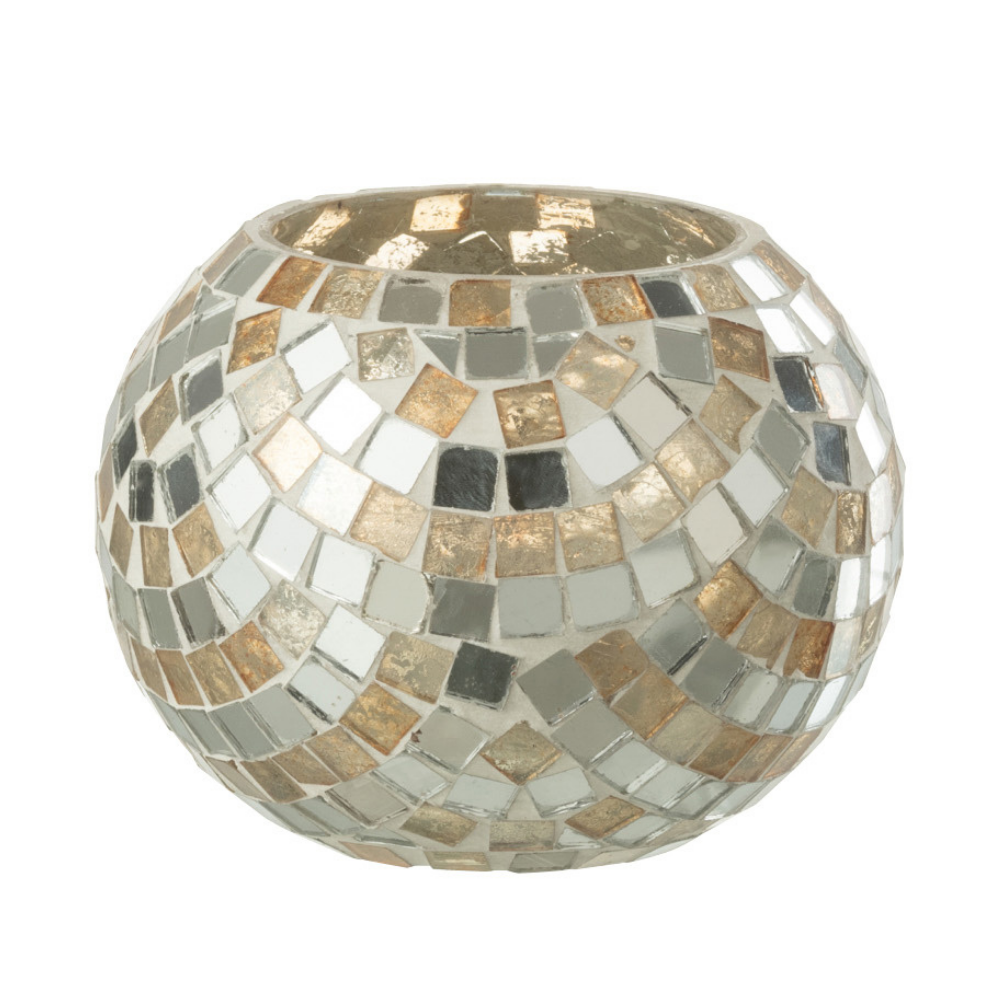 J-Line theelichthouder Mozaiek - glas - zilver/goud - small