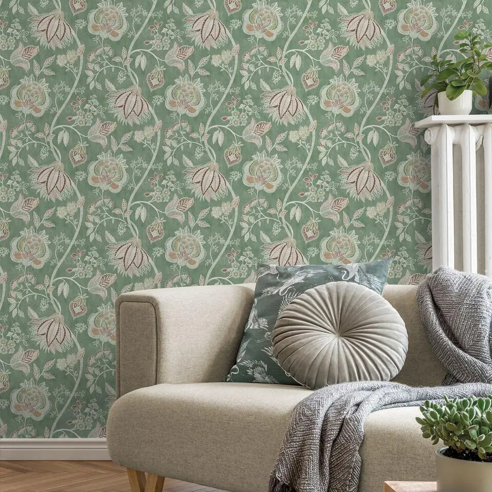 Sanders & Sanders behang bloemen groen - 53 cm x 10 m