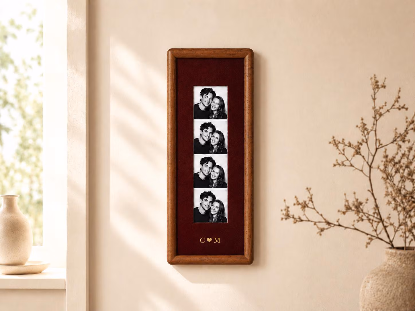 Couple Photo Strip Frame, Custom Photo Booth Picture Frame, Velvet Gold Foil Print, Anniversary Gift for Couples, Wedding Keepsake
