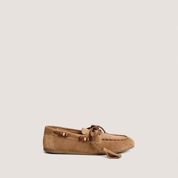 Mocassins souples à détails perlésen cro?te taupe | LEONIE
