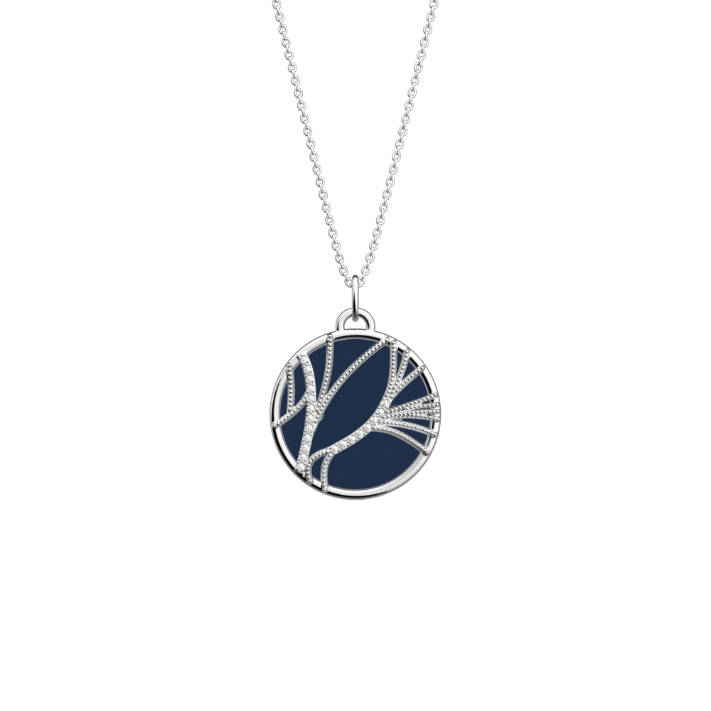 Collier Rose des Sables Précieuse, cuir réversible Ciel étoilé / Marine