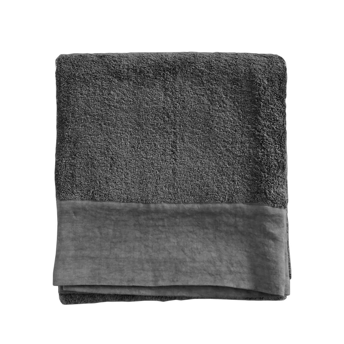 SERVIETTE DE TOILETTE - Serviette de toilette finition lin lavé gris plomb  100x150