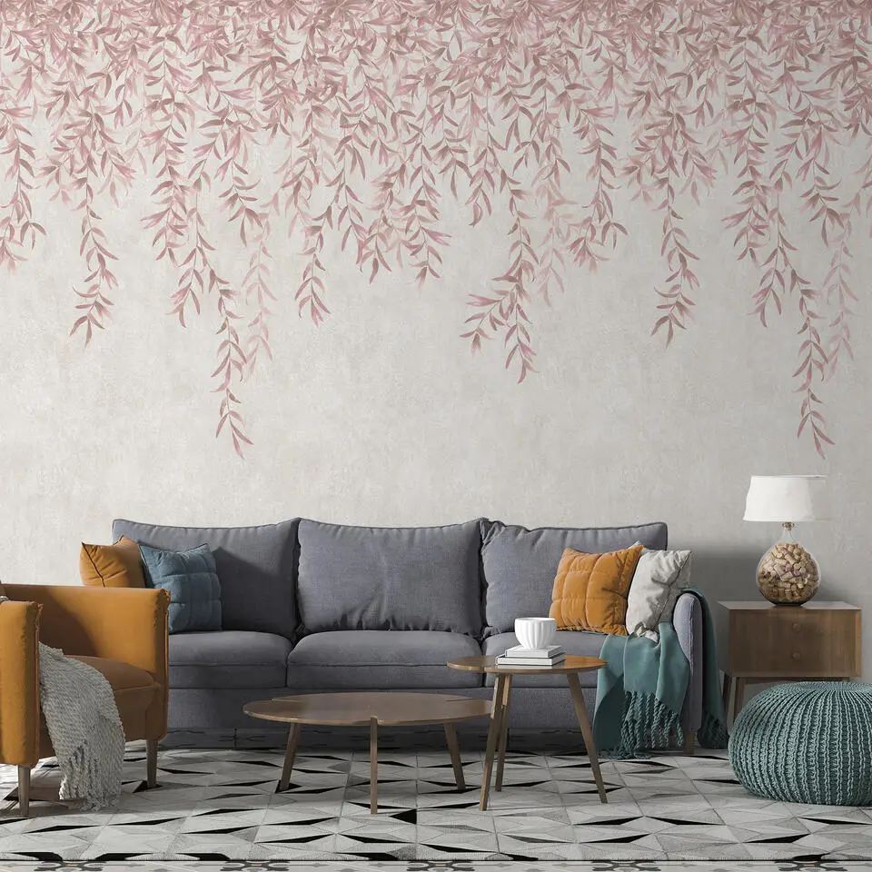 Sanders & Sanders fotobehang bladeren roze en beige - 212 x 280 cm