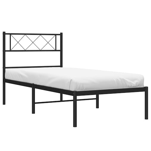 NNEVL Metal Bed Frame with Headboard Black 107x203 cm
