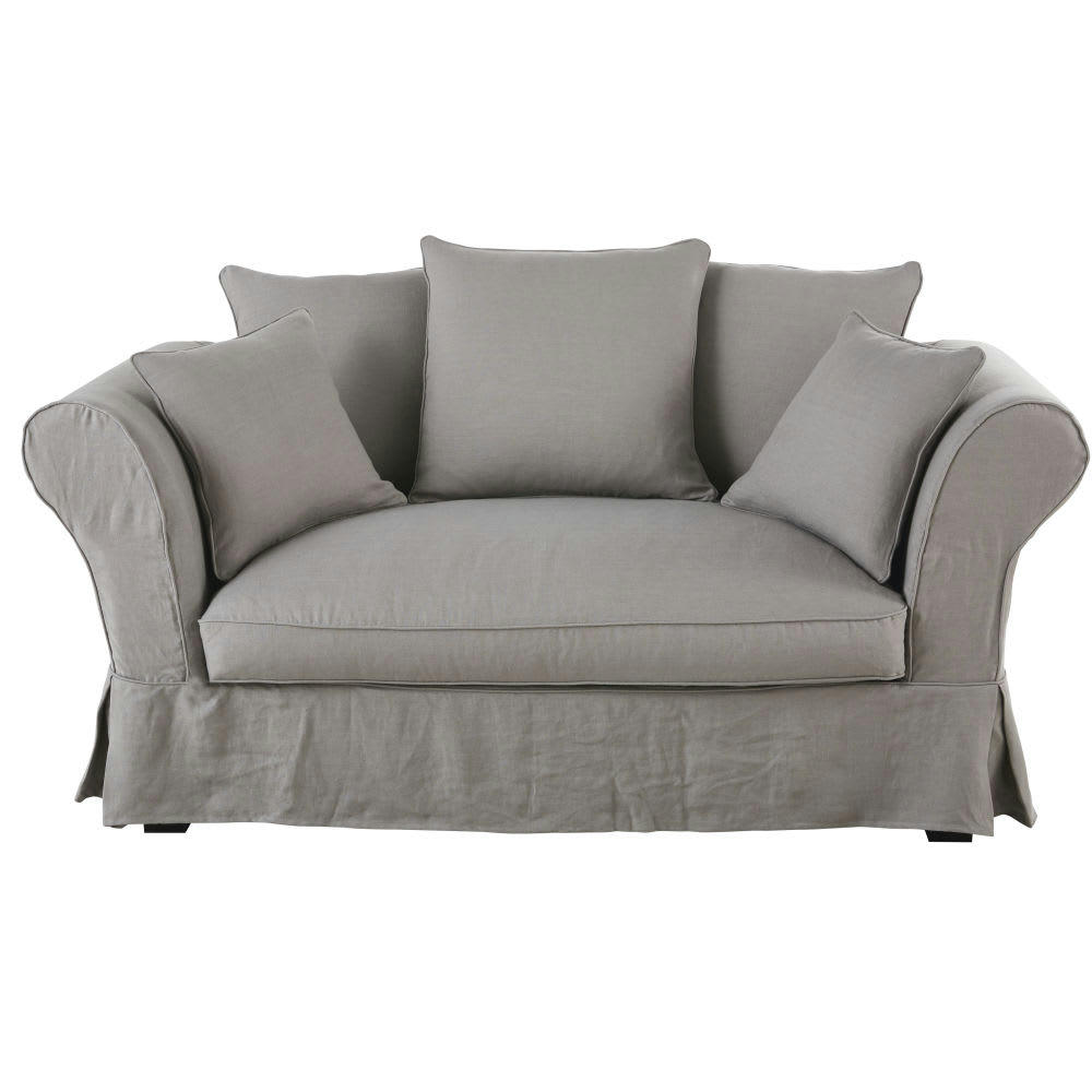 Roma - Housse de canapé 2 places en lin beige ficelle