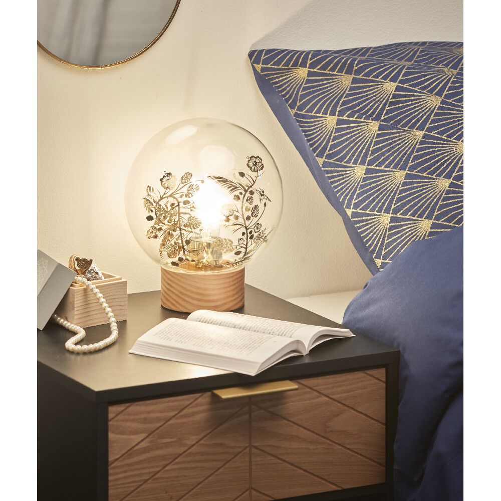 Lampe boule à poser intérieur forme feuillage doré