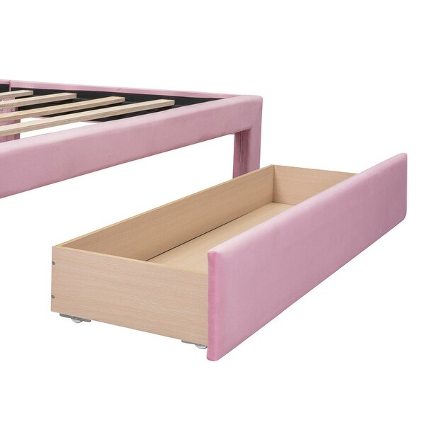 Velvet Full/Queen Storage Bed Frame, Deluxe Upholstered Platform Bed with Wingback Headboard and 1 Big Drawer