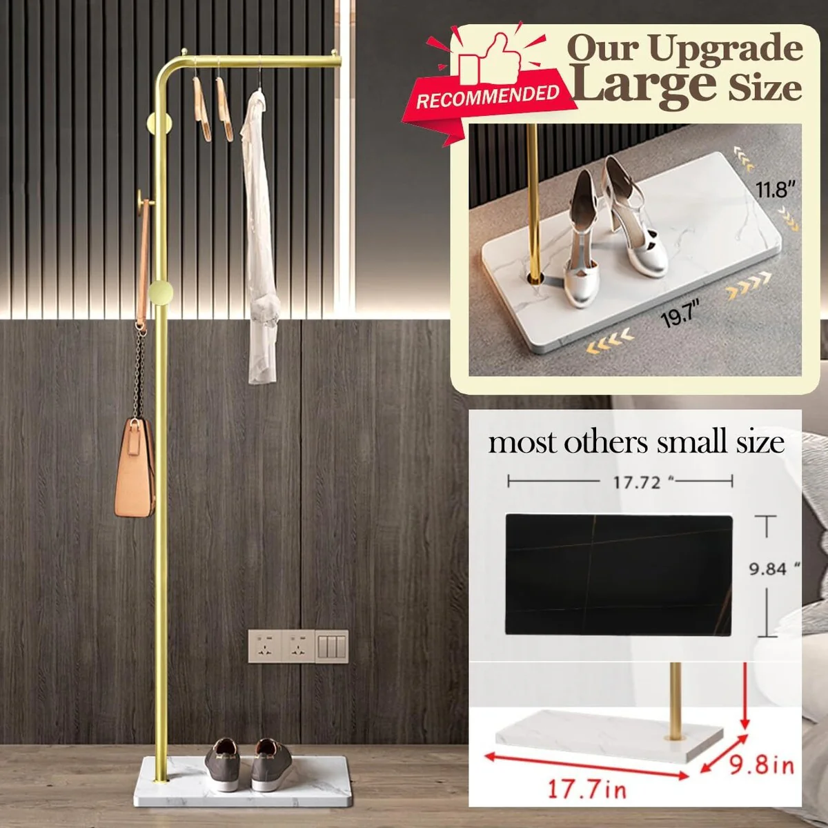 Metal Coat Rack Freestanding with Natural Marble Base, Entryway Coats Hanger Stand with 3 Hooks, Home Hotel Hall Tree for Coats